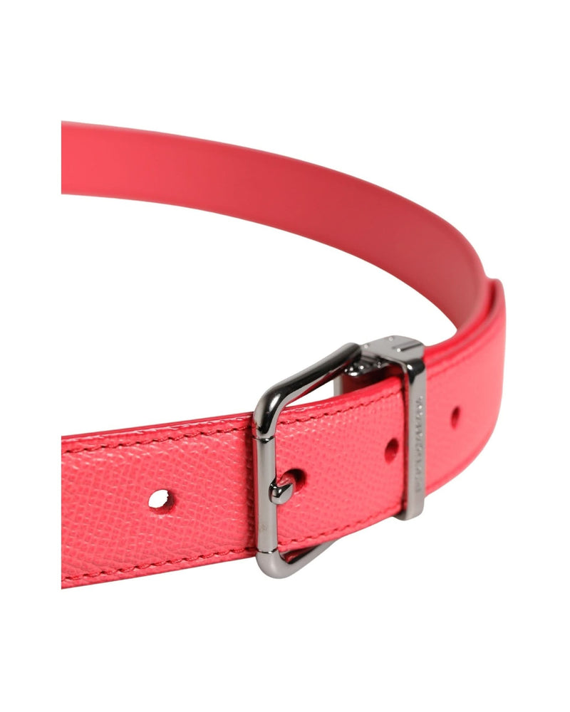 Dolce & Gabbana Pink Leather Calf Silver Metal Buckle Belt Glam Steals
