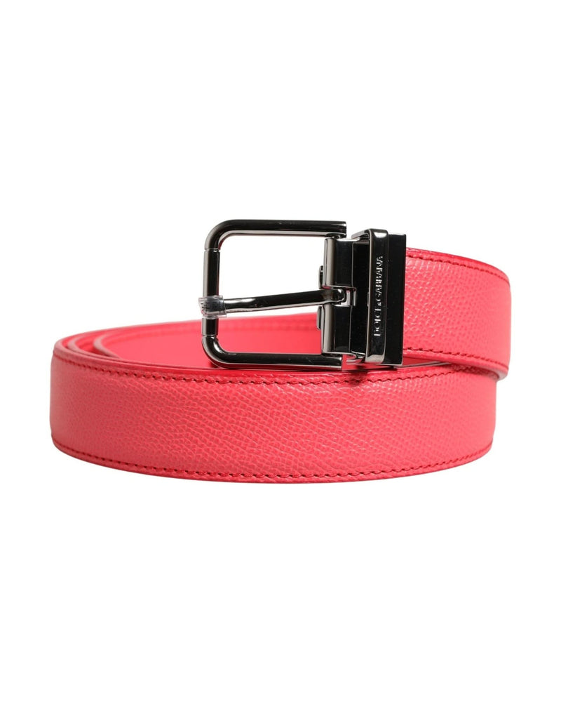 Dolce & Gabbana Pink Leather Calf Silver Metal Buckle Belt Glam Steals