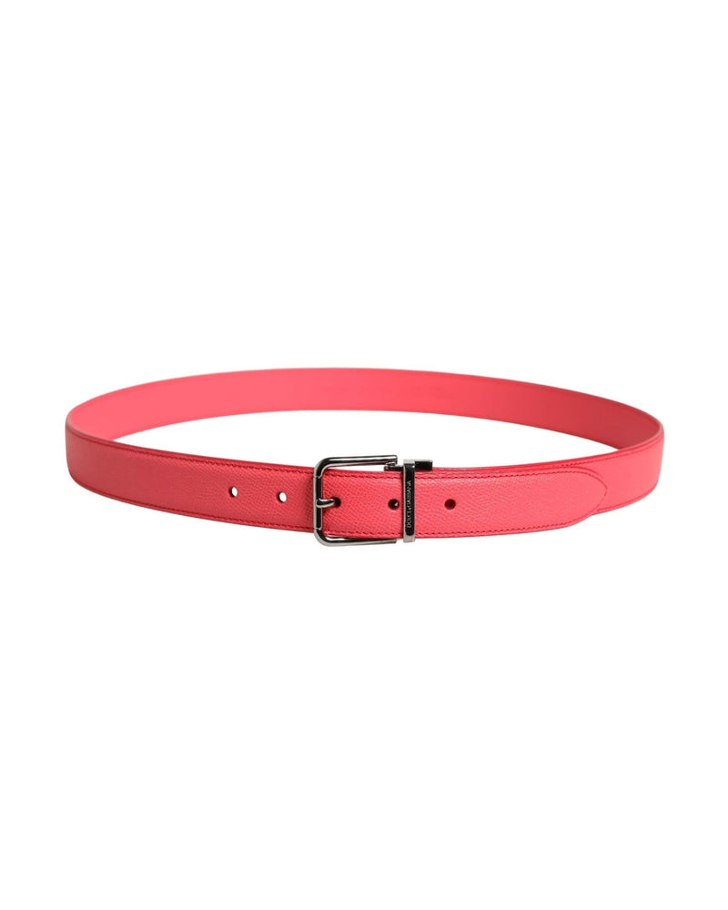 Dolce & Gabbana Pink Leather Calf Silver Metal Buckle Belt Glam Steals