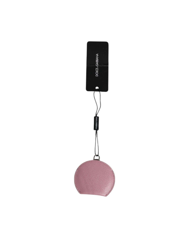 Dolce & Gabbana Pink Leather Calfskin Round Logo Hand Mirror Holder Face Mirrors