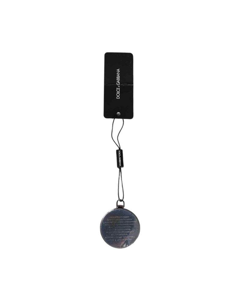 Dolce & Gabbana Pink Leather Calfskin Round Logo Hand Mirror Holder Face Mirrors