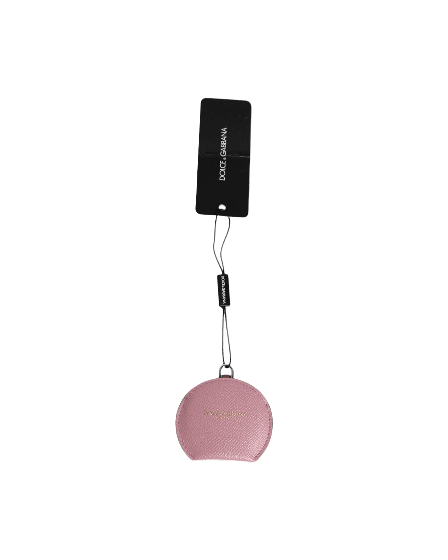 Dolce & Gabbana Pink Leather Calfskin Round Logo Hand Mirror Holder Glam Steals