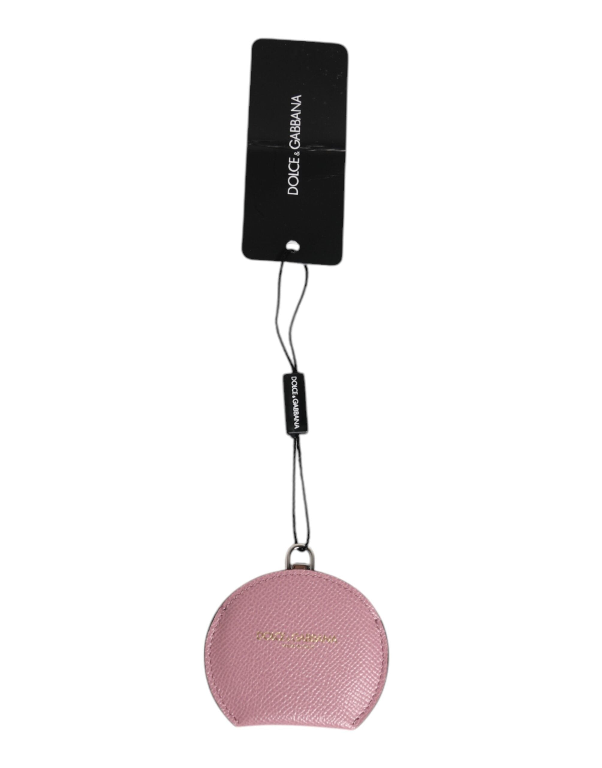 Dolce & Gabbana Pink Leather Calfskin Round Logo Hand Mirror Holder Glam Steals