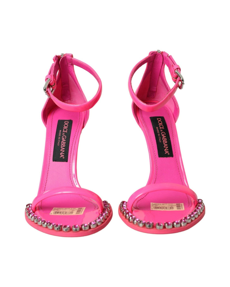 Dolce & Gabbana Pink Leather Crystal Heels Sandals Shoes Glam Steals