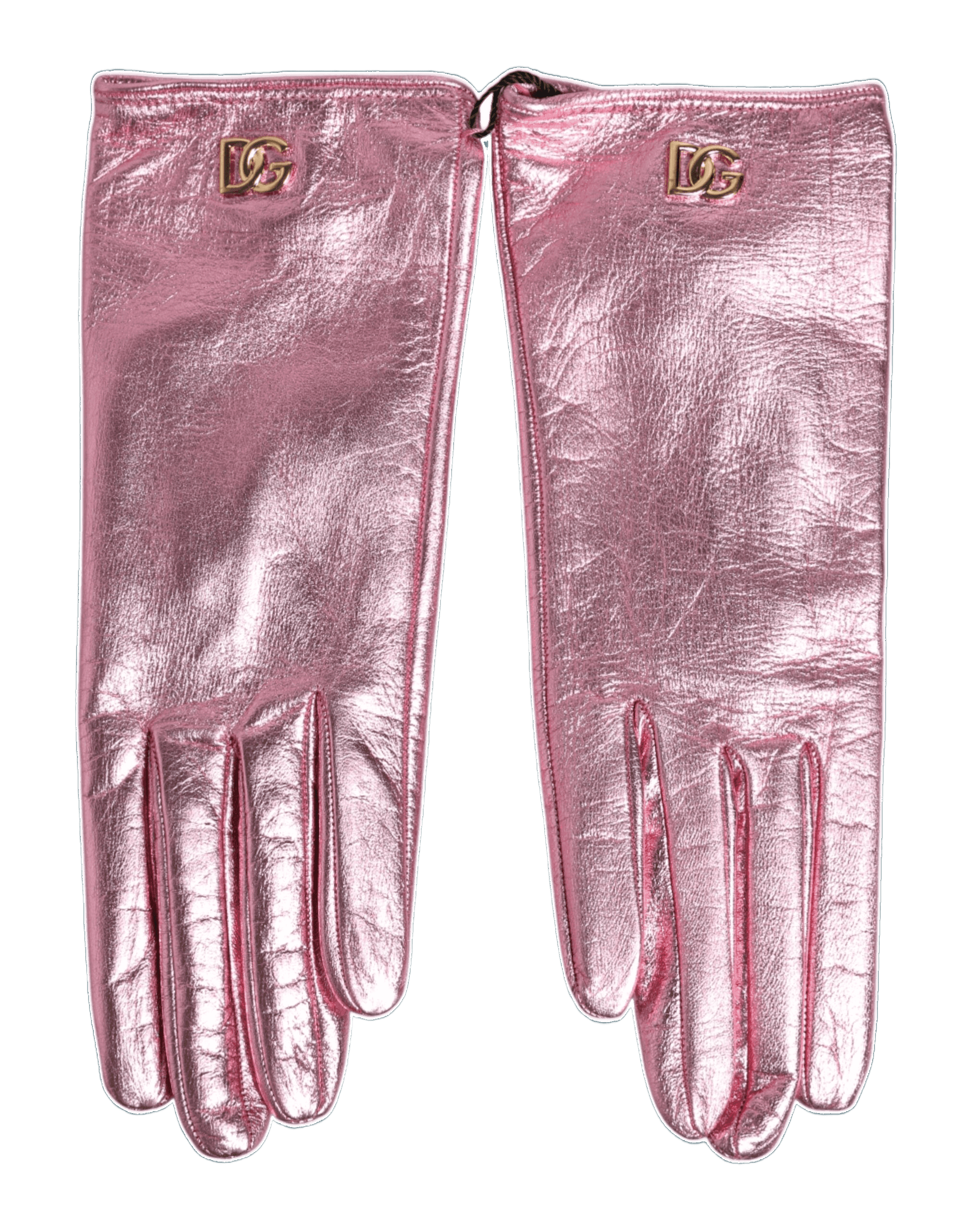 Dolce & Gabbana Pink Leather Dg Logo Wrist Length Mitten Gloves Glam Steals