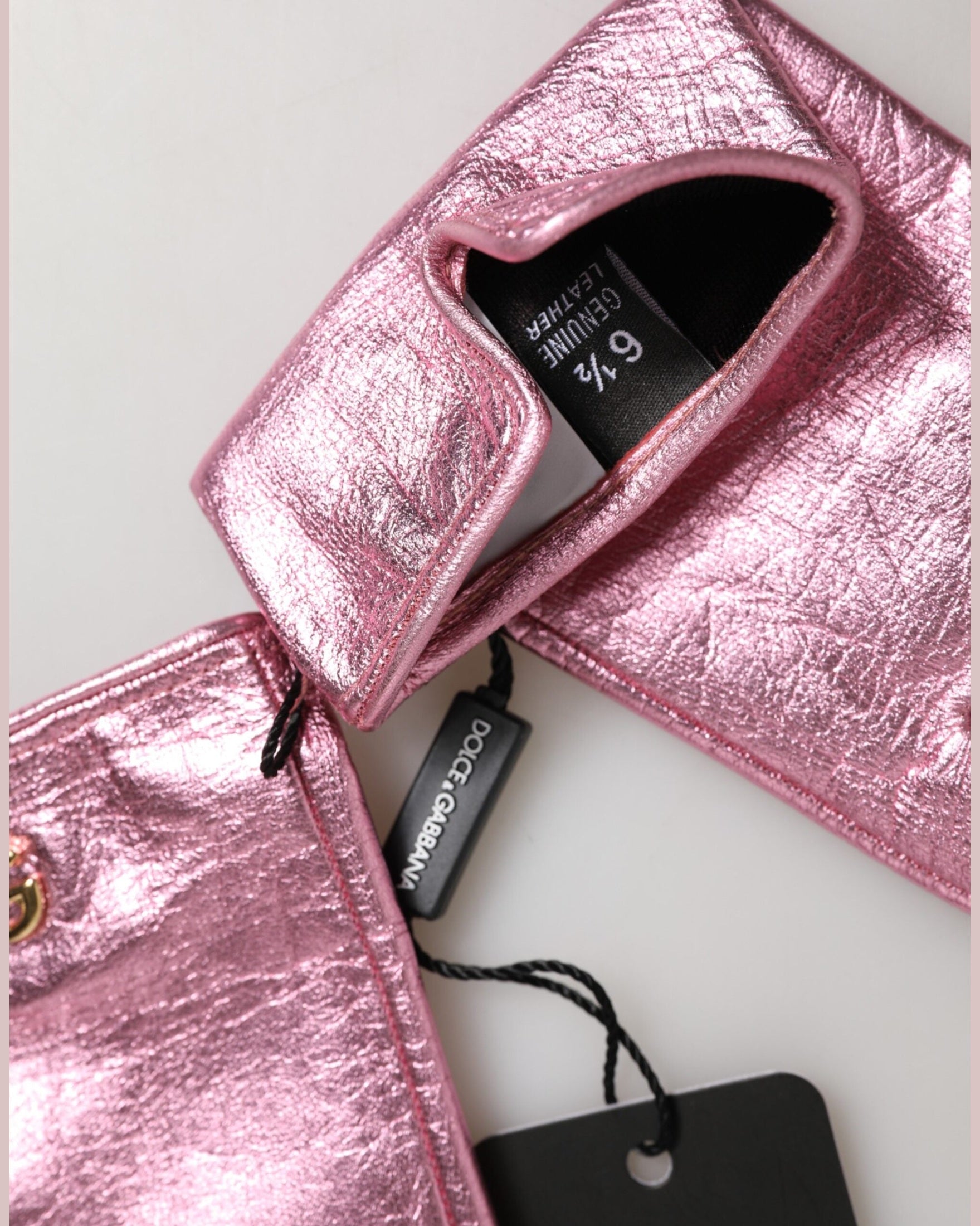 Dolce & Gabbana Pink Leather Dg Logo Wrist Length Mitten Gloves Gloves & Mittens