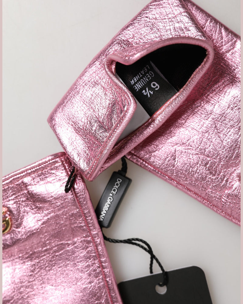 Dolce & Gabbana Pink Leather Dg Logo Wrist Length Mitten Gloves Glam Steals