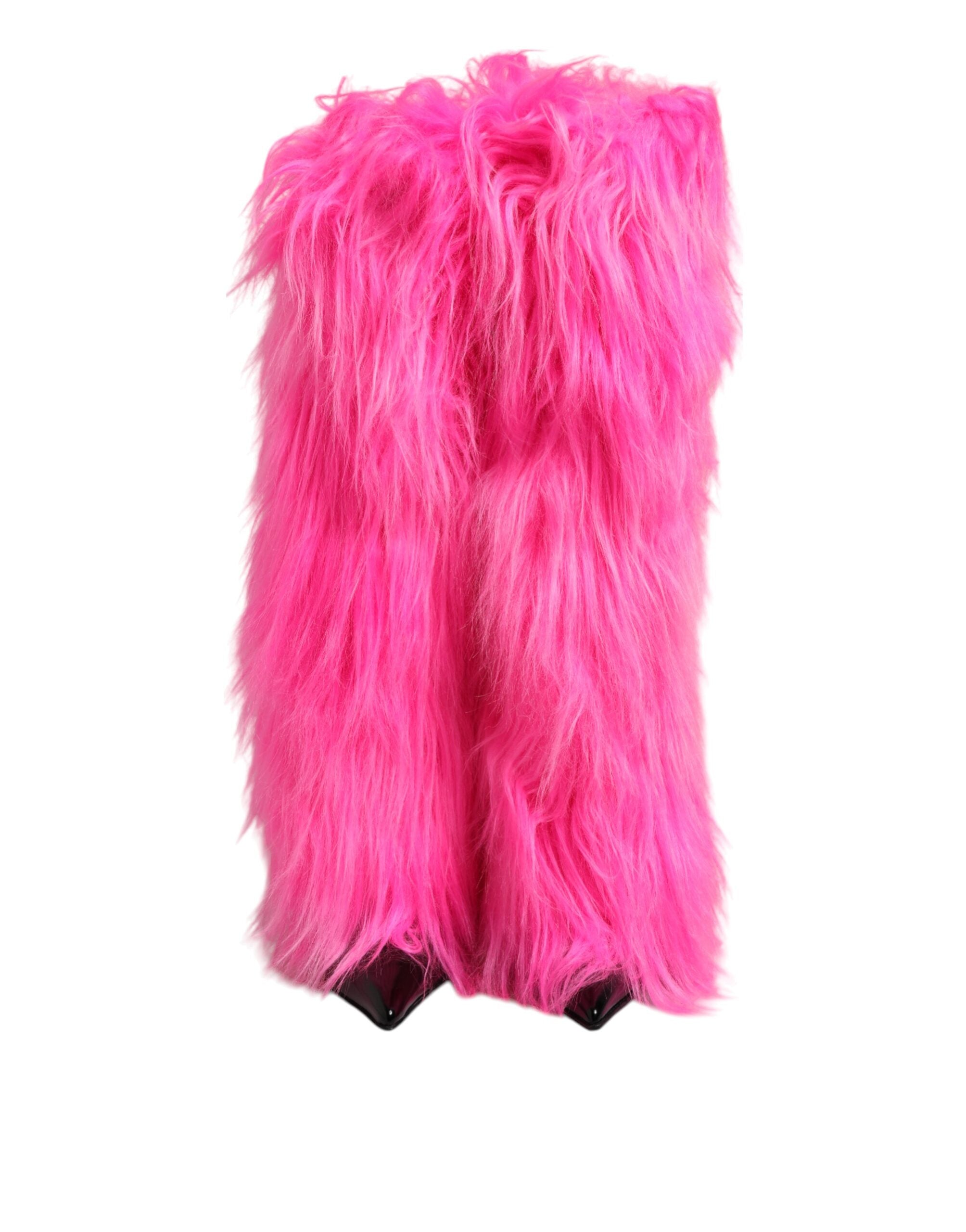 Dolce & Gabbana Pink Leather Faux Fur Boots Glam Steals