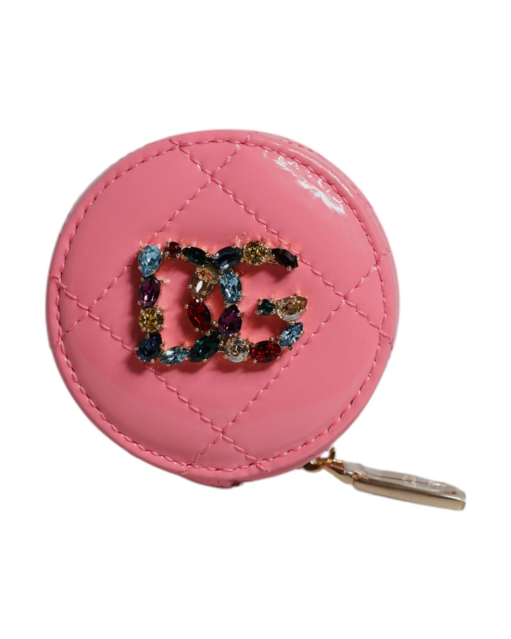 Dolce & Gabbana Pink Leather Lamb Dg Crystal Round Coin Purse Wallet Glam Steals