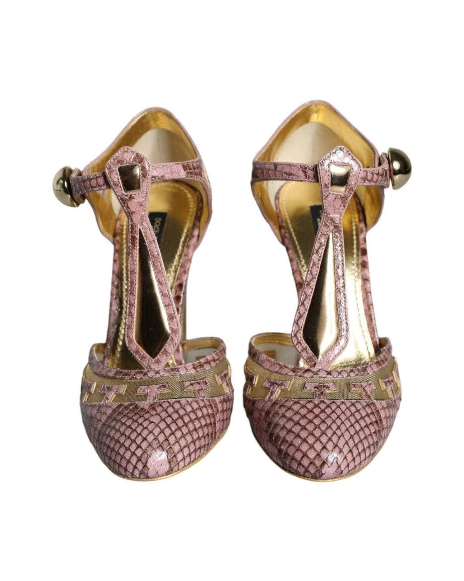 Dolce & Gabbana Pink Gold Leather Pumps T-Strap Sandals Shoes Glam Steals