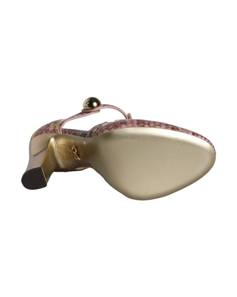 Dolce & Gabbana Pink Gold Leather Pumps T-Strap Sandals Shoes Glam Steals