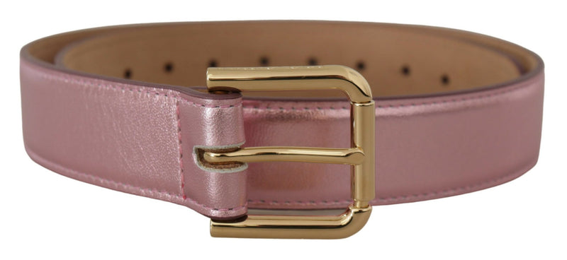 Dolce & Gabbana Pink Metallic Polished Leather Logo Metal Buckle Belt Glam Steals