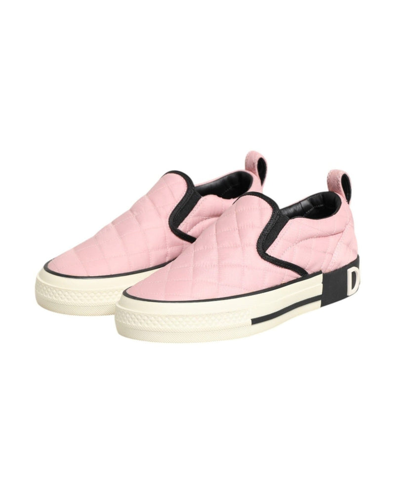 Dolce & Gabbana Pink Nylon Quilted Slip On Sneaker Shoes Glam Steals