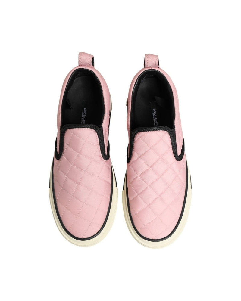 Dolce & Gabbana Pink Nylon Quilted Slip On Sneaker Shoes Glam Steals