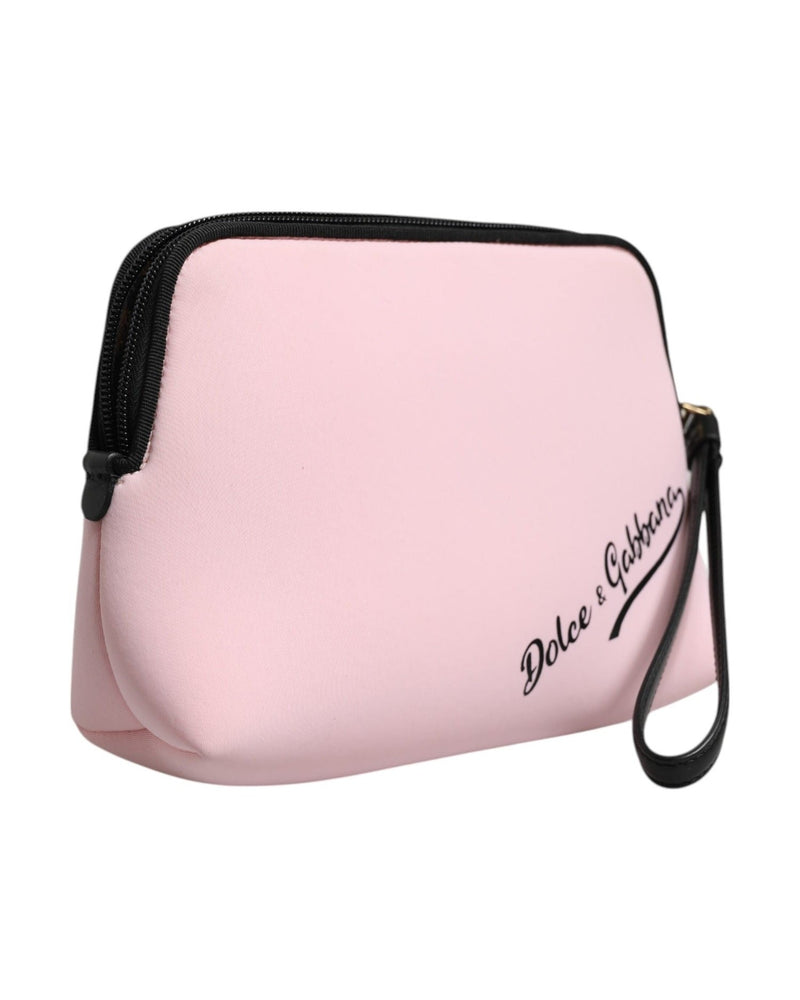 Dolce & Gabbana Pink Nylon Solid Dg Logo Print Clutch Zip Borse Pouch Bag Glam Steals