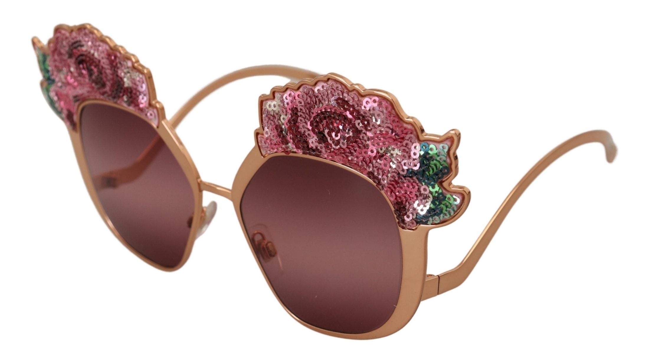 Dolce & Gabbana Pink Rose Sequin Embroidery Sunglasses Sunglasses