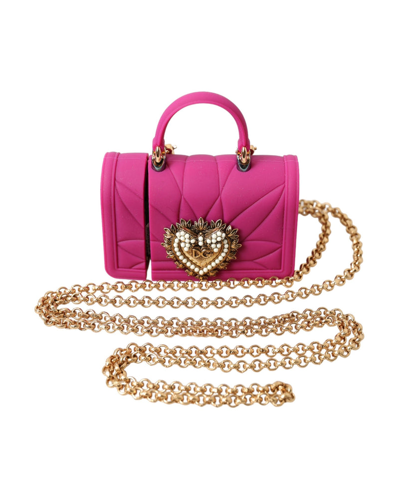 Dolce & Gabbana Pink Silicone Devotion Heart Bag Gold Chain Airpods Case Glam Steals
