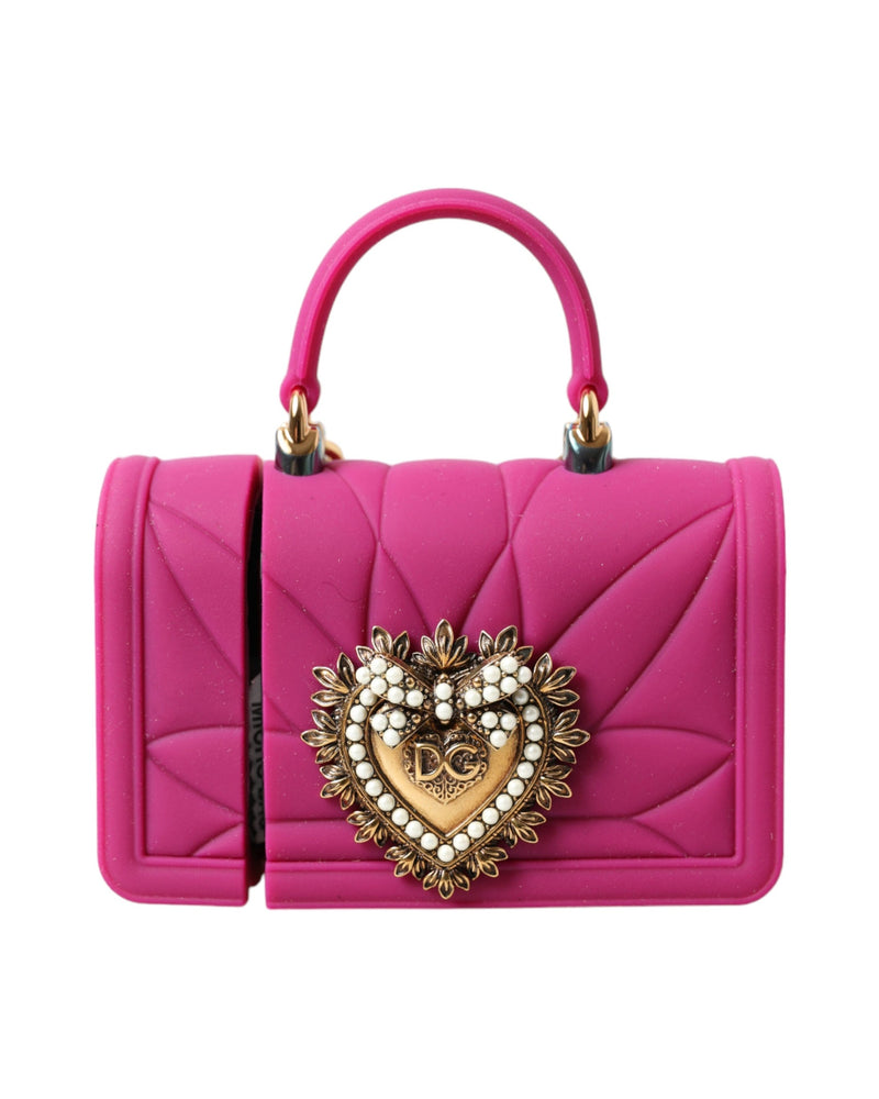 Dolce & Gabbana Pink Silicone Devotion Heart Bag Gold Chain Airpods Case Glam Steals