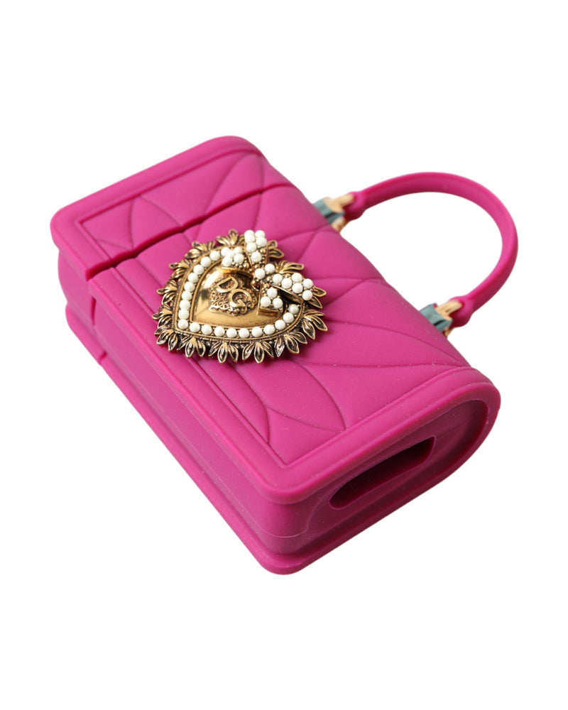 Dolce & Gabbana Pink Silicone Devotion Heart Bag Gold Chain Airpods Case Glam Steals