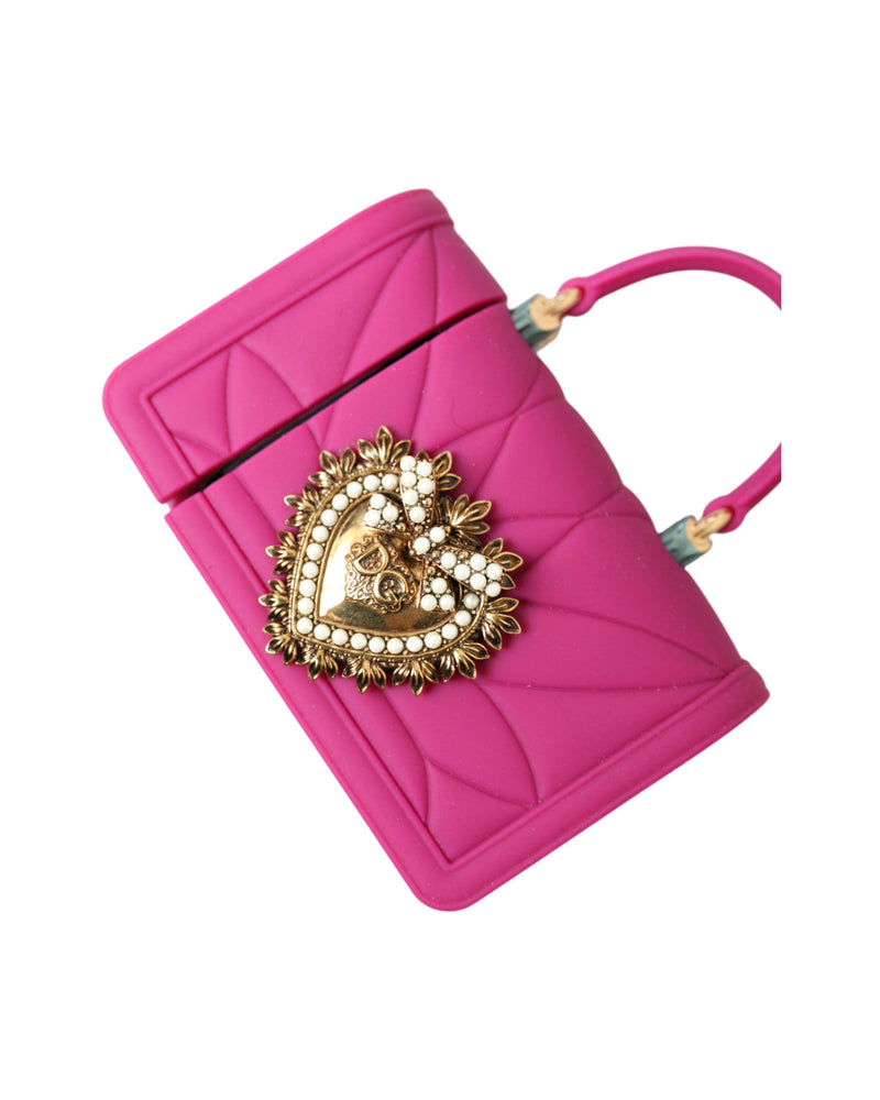 Dolce & Gabbana Pink Silicone Devotion Heart Bag Gold Chain Airpods Case Glam Steals