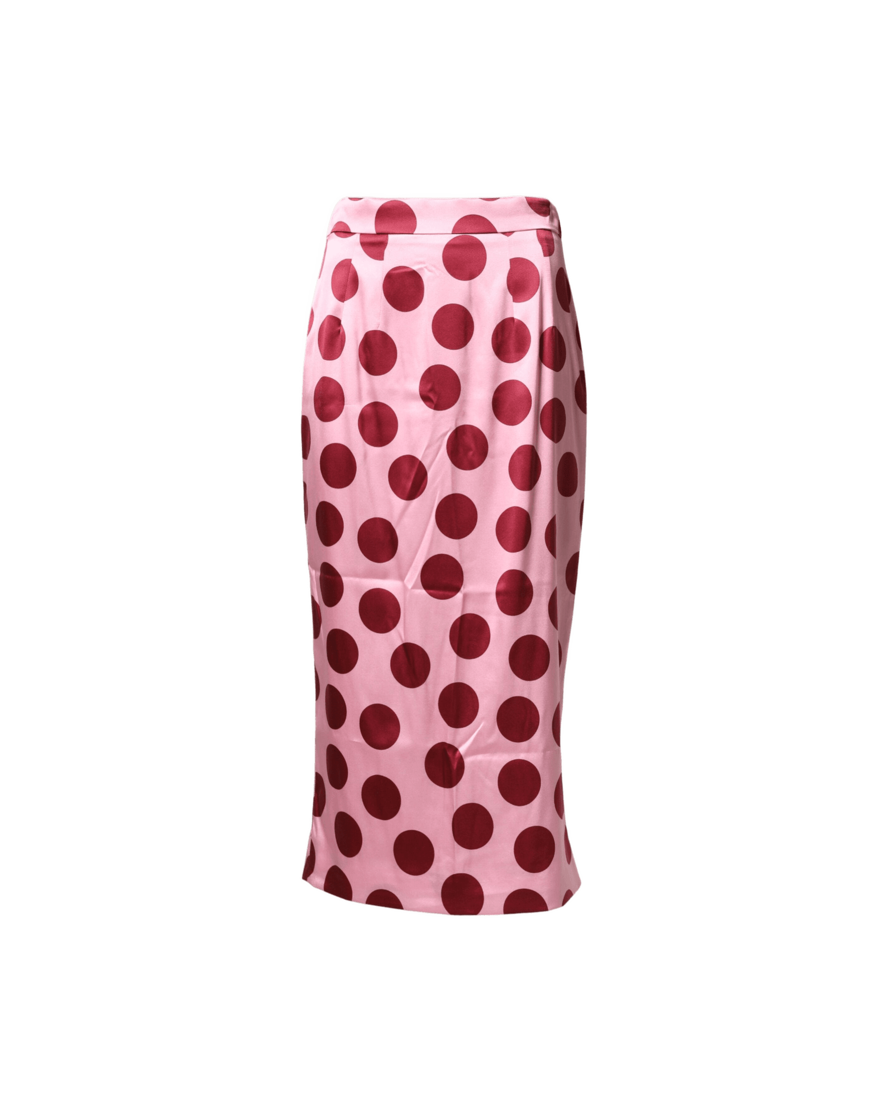 Dolce & Gabbana Pink Silk Polka Dot Pencil Cut Midi Skirt