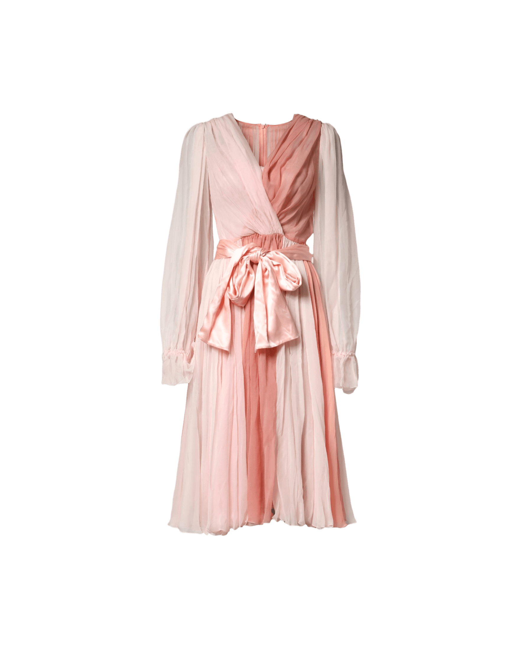Dolce & Gabbana Pink Silk Tulle Long Sleeve V Neck Dress Dresses