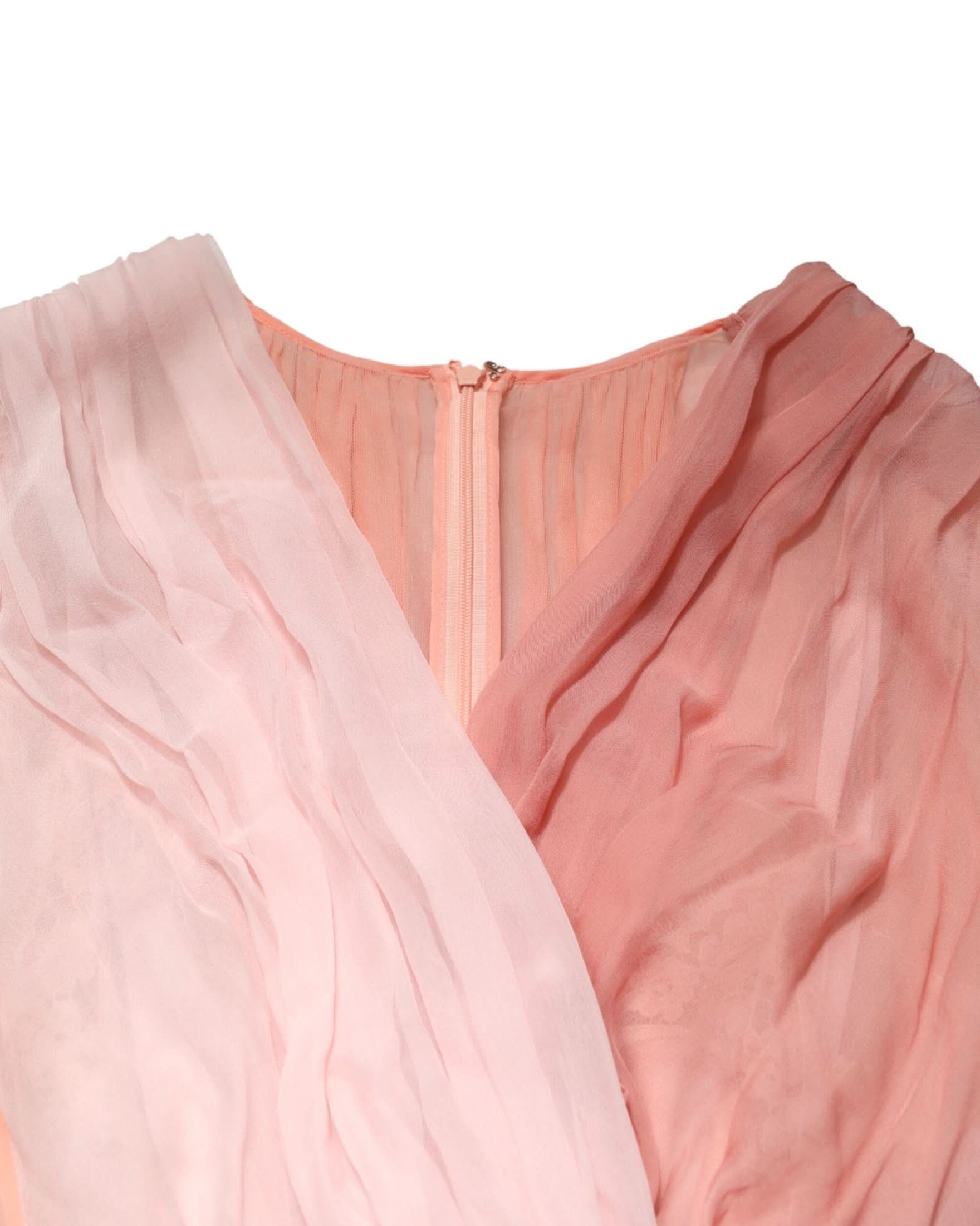 Dolce & Gabbana Pink Silk Tulle Long Sleeve V Neck Dress Dresses