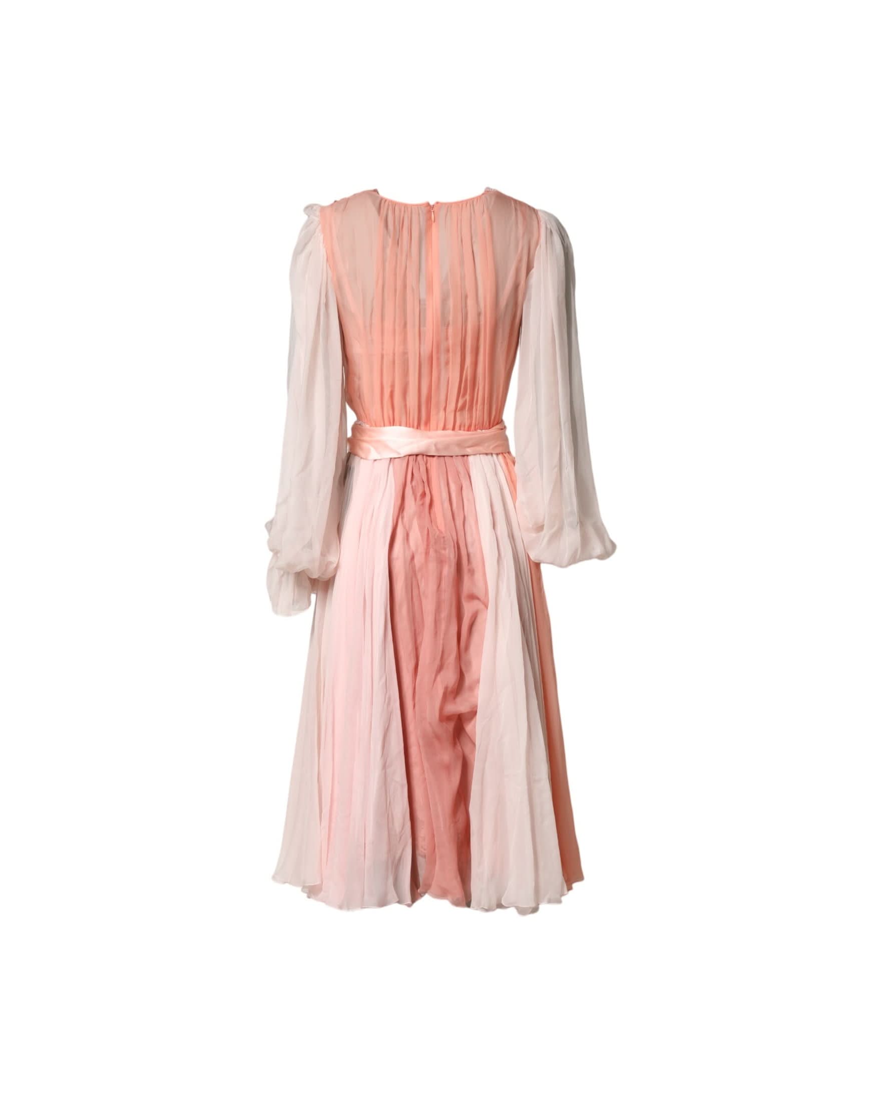 Dolce & Gabbana Pink Silk Tulle Long Sleeve V Neck Dress Dresses