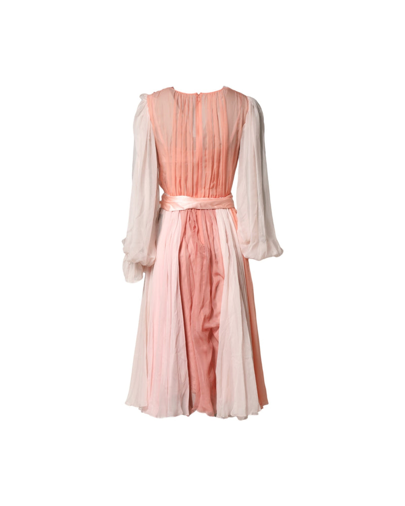 Dolce & Gabbana Pink Silk Tulle Long Sleeve V Neck Dress Glam Steals