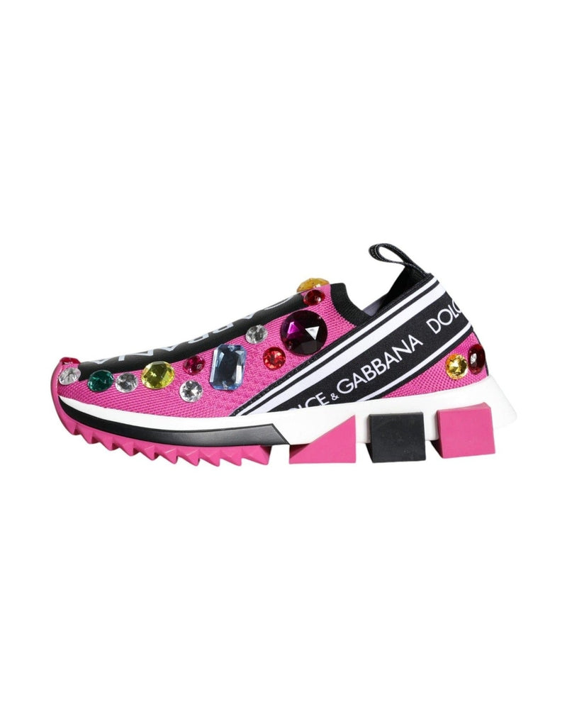 Dolce & Gabbana Pink Sorrento Crystals Low Top Sneakers Shoes Sneakers