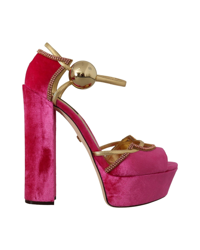 Dolce & Gabbana Pink Velvet Crystal Ankle Strap Sandals Shoes Glam Steals