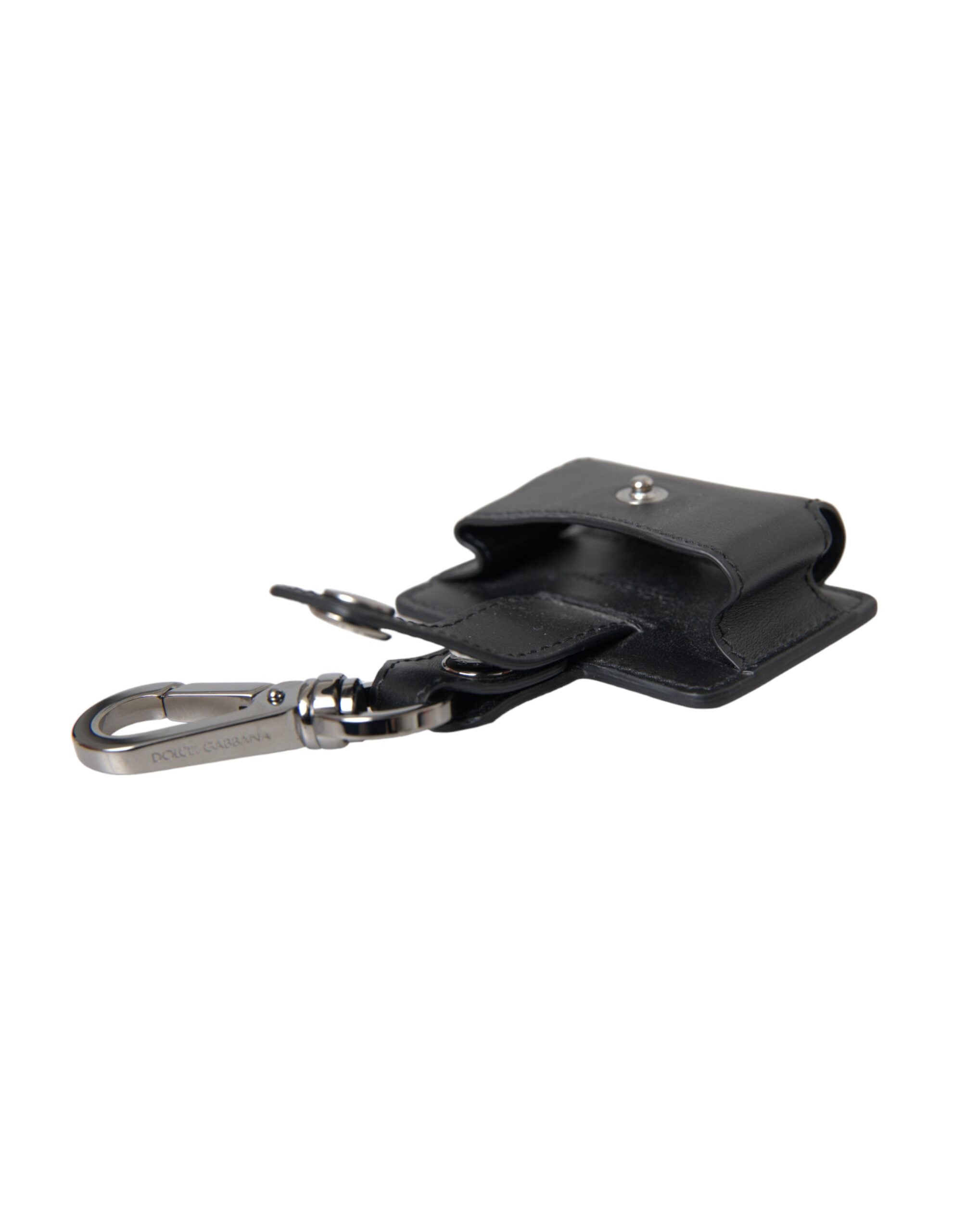 Dolce & Gabbana Plain Leather Metal Airpods Black Silver Case Glam Steals