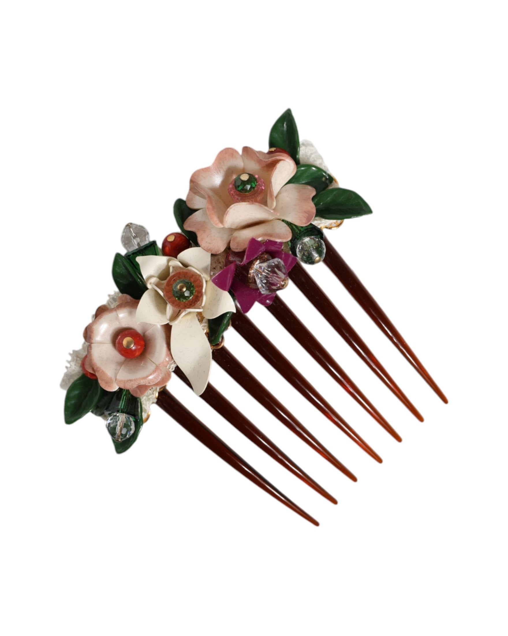 Dolce & Gabbana Plastic Crystal Floral Women Hair Brown Comb Glam Steals