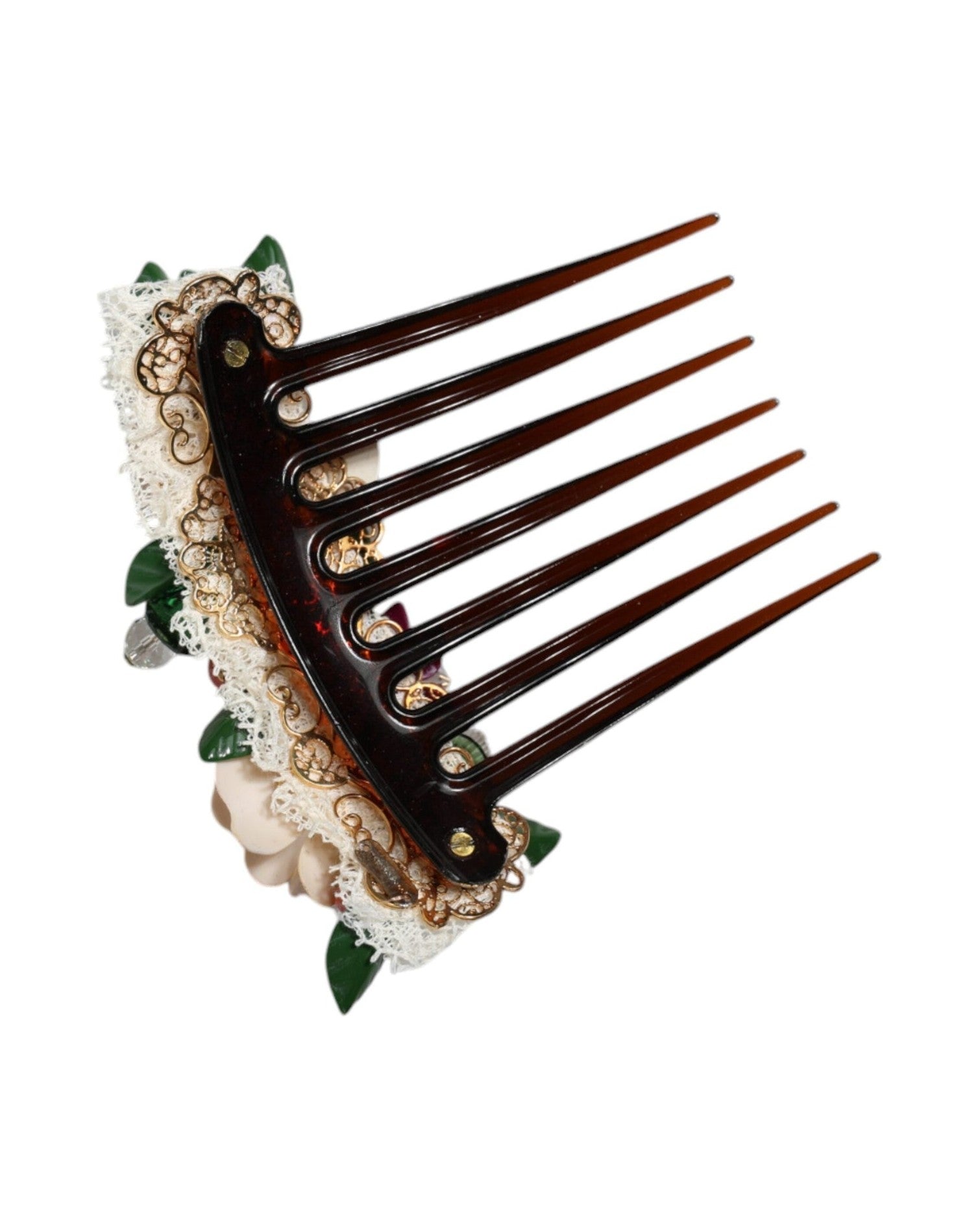 Dolce & Gabbana Plastic Crystal Floral Women Hair Brown Comb Glam Steals