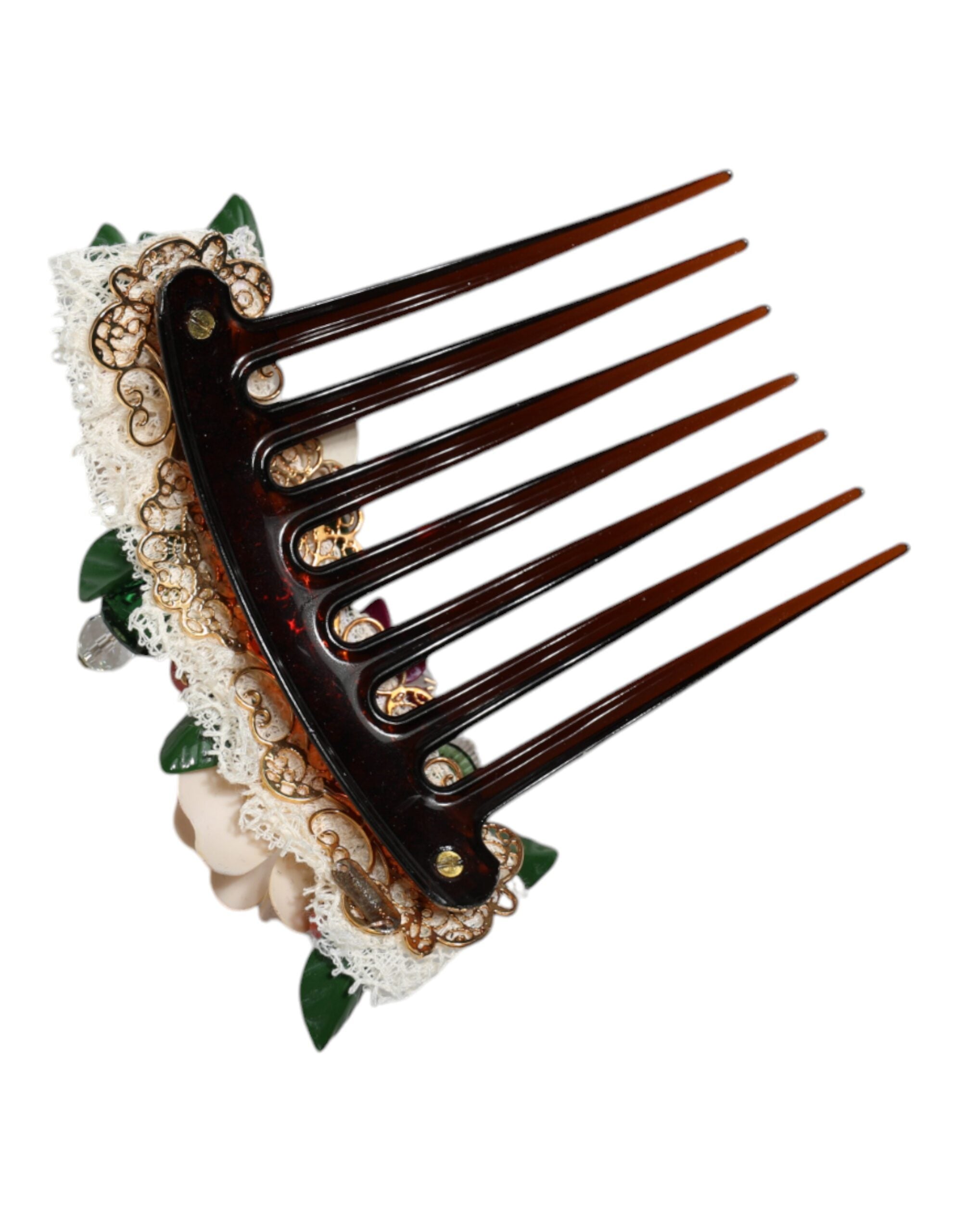Dolce & Gabbana Plastic Crystal Floral Women Hair Brown Comb Glam Steals