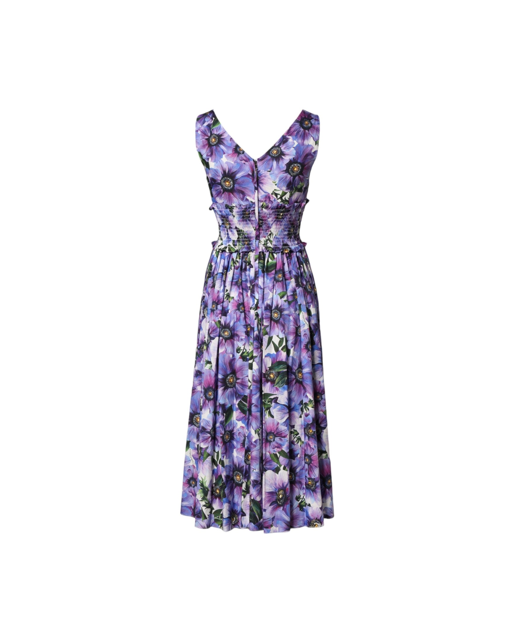Dolce & Gabbana Purple Anemone Print Pleated Midi Dress Glam Steals