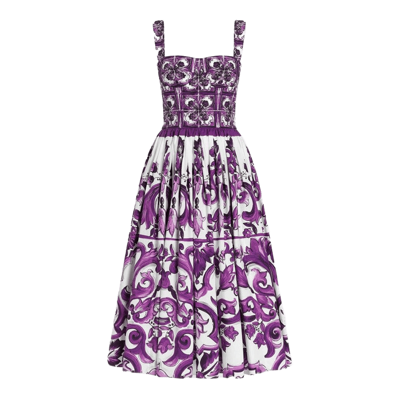 Dolce & Gabbana Purple Cotton Dress with Majolica Print in Poplin Glam Steals