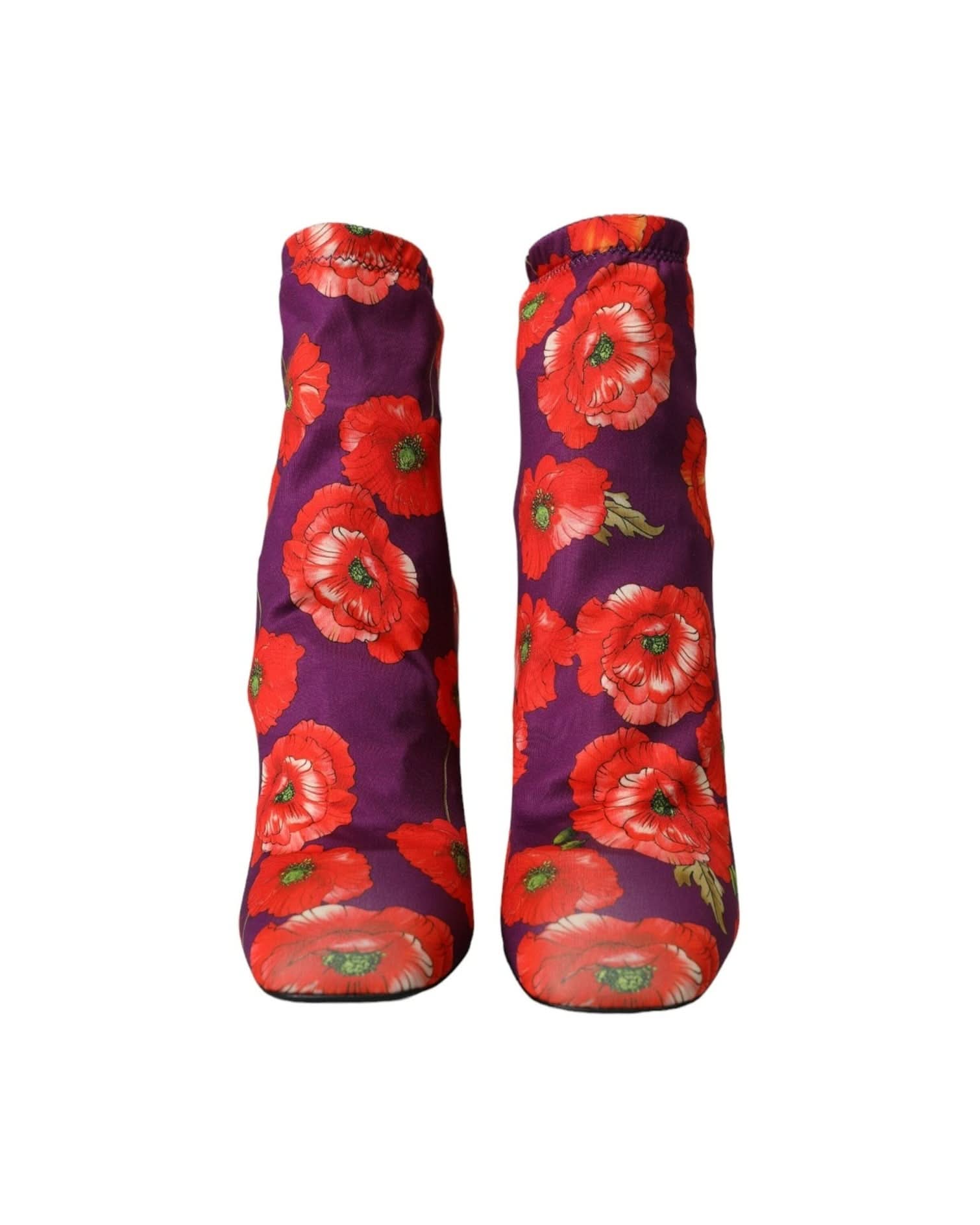 Dolce & Gabbana Purple Floral Jersey Stretch Boots Shoes Boots