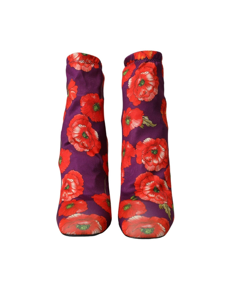 Dolce & Gabbana Purple Floral Jersey Stretch Boots Shoes Glam Steals