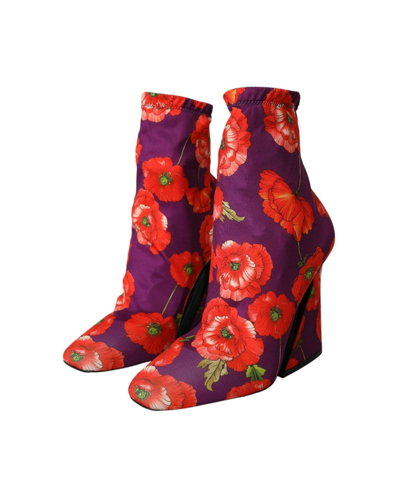 Dolce & Gabbana Purple Floral Jersey Stretch Boots Shoes Glam Steals