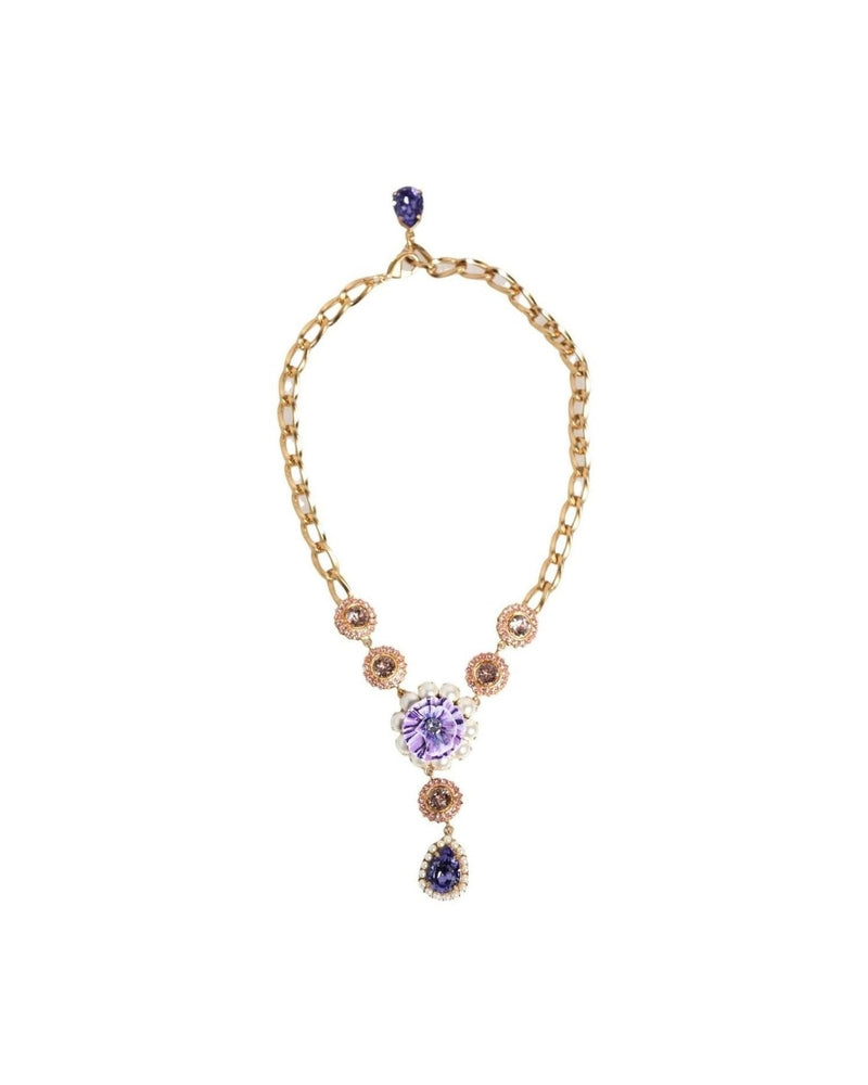Dolce & Gabbana Purple Gold Brass Crystal Pearl Floral Pendant Jewelry Necklace Glam Steals