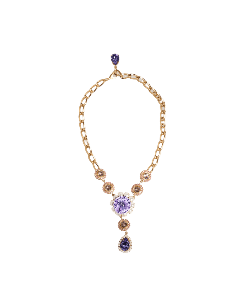 Dolce & Gabbana Purple Gold Brass Crystal Pearl Floral Pendant Jewelry Necklace Glam Steals