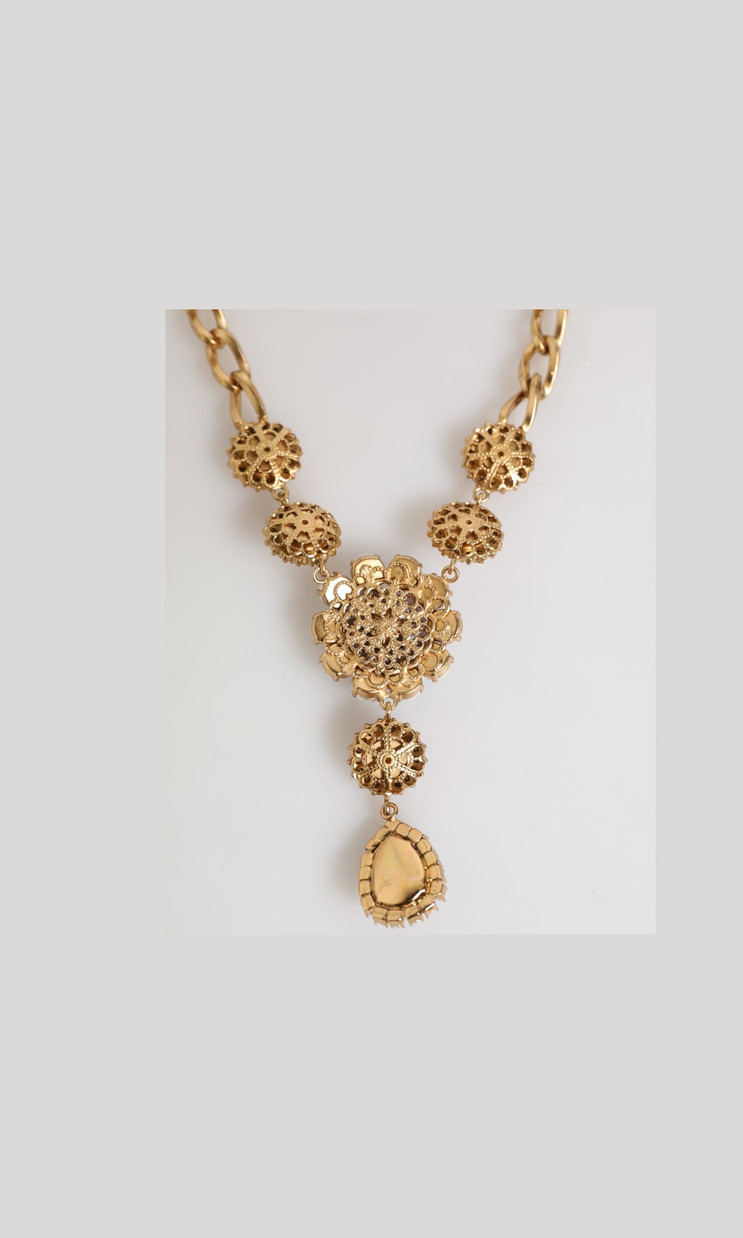 Dolce & Gabbana Purple Gold Brass Crystal Pearl Floral Pendant Jewelry Necklace Glam Steals