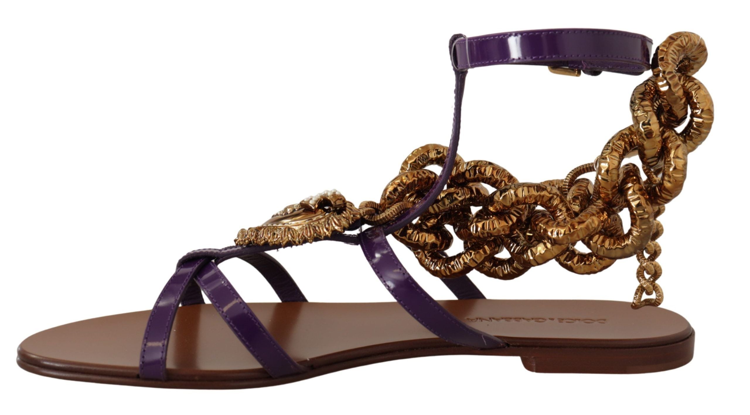 Dolce & Gabbana Purple Heart Chain Gladiator Flats Glam Steals