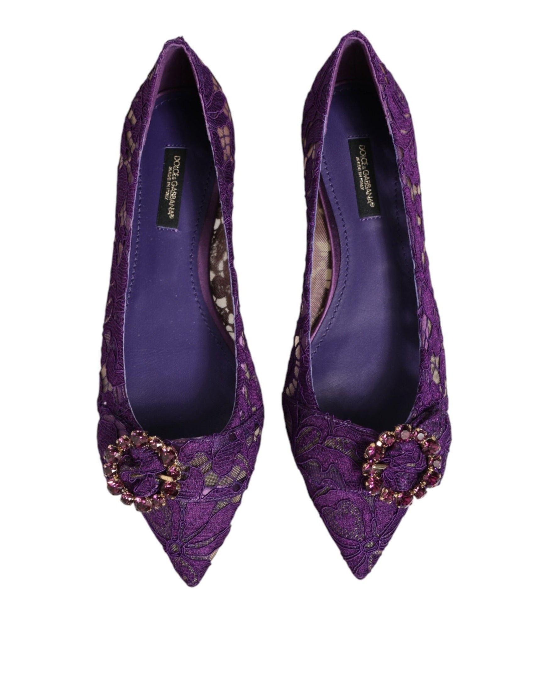 Dolce & Gabbana Purple Lace Taormina Crystals Flats Shoes Glam Steals