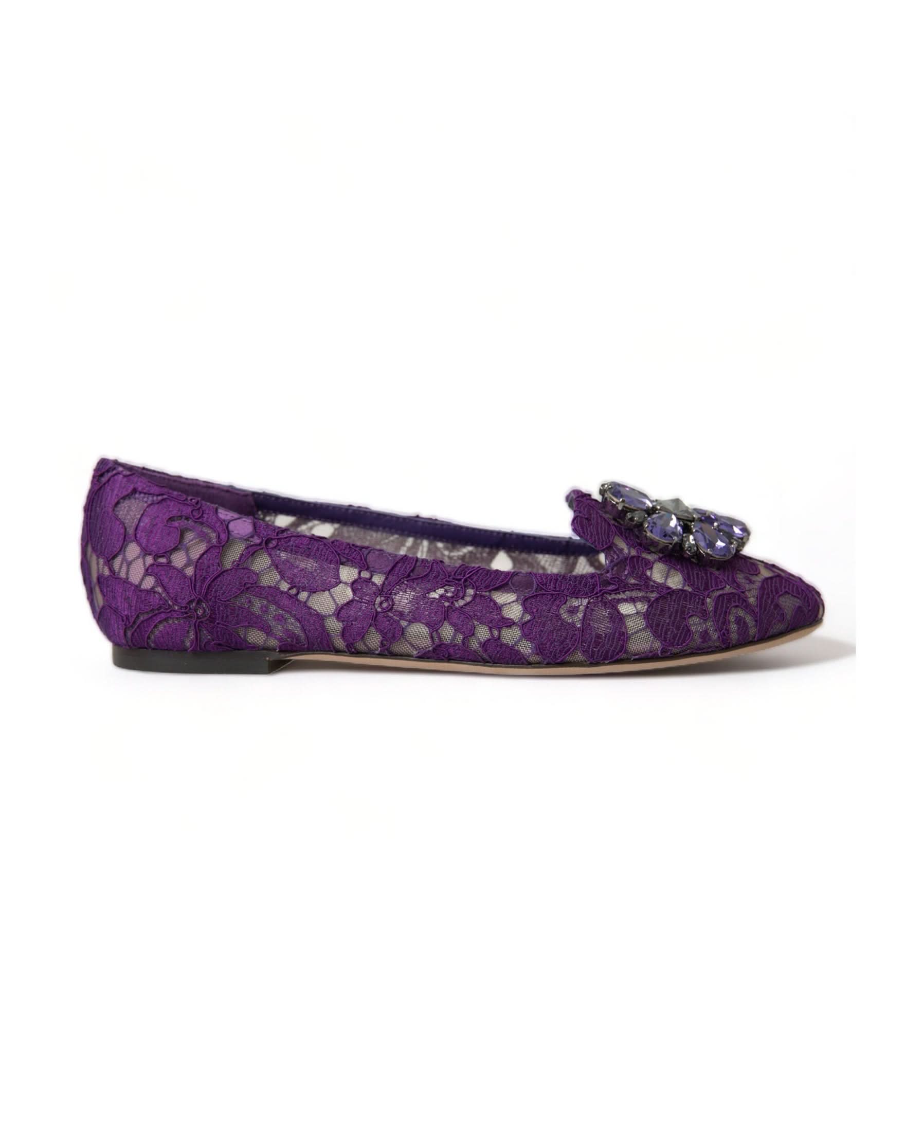 Dolce & Gabbana Purple Lace Vally Taormina Crystals Flats Flats