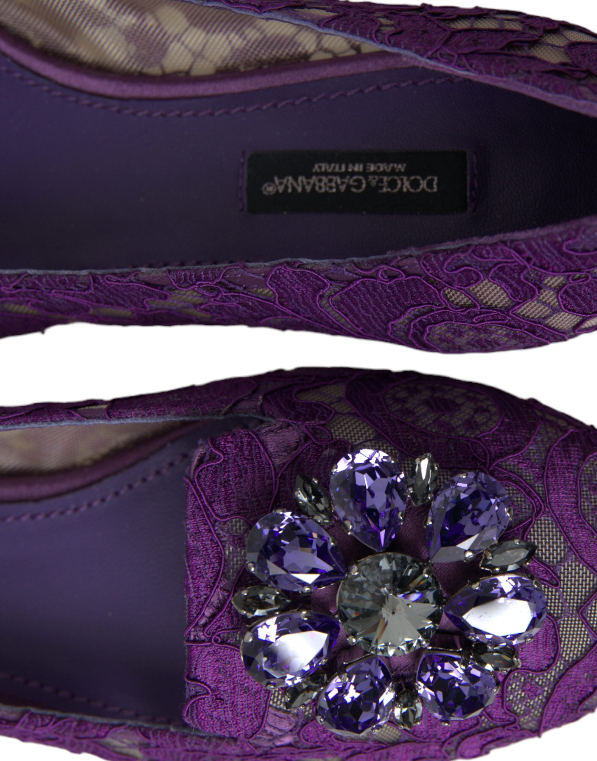 Dolce & Gabbana Purple Lace Vally Taormina Crystals Flats Glam Steals