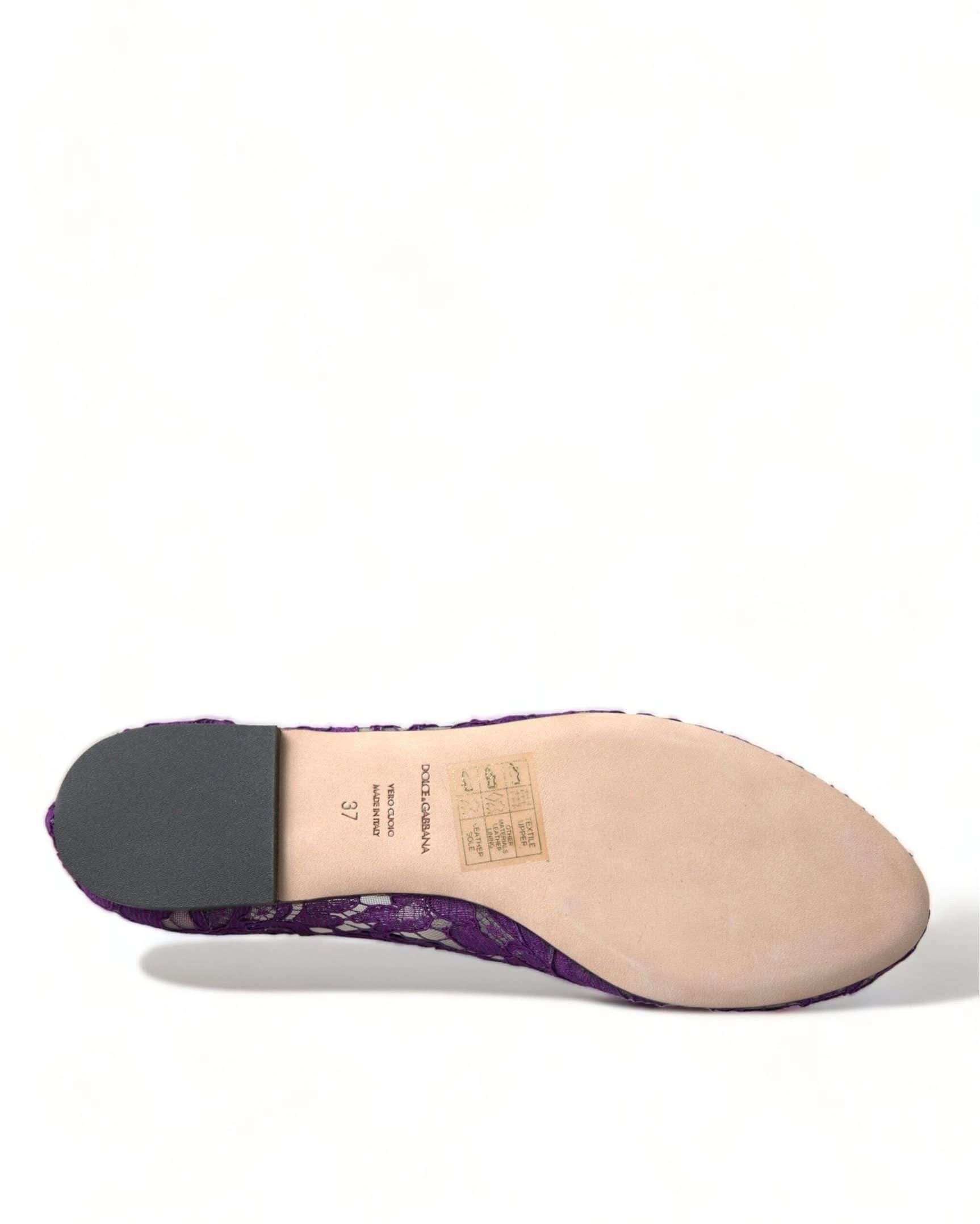 Dolce & Gabbana Purple Lace Vally Taormina Crystals Flats Flats