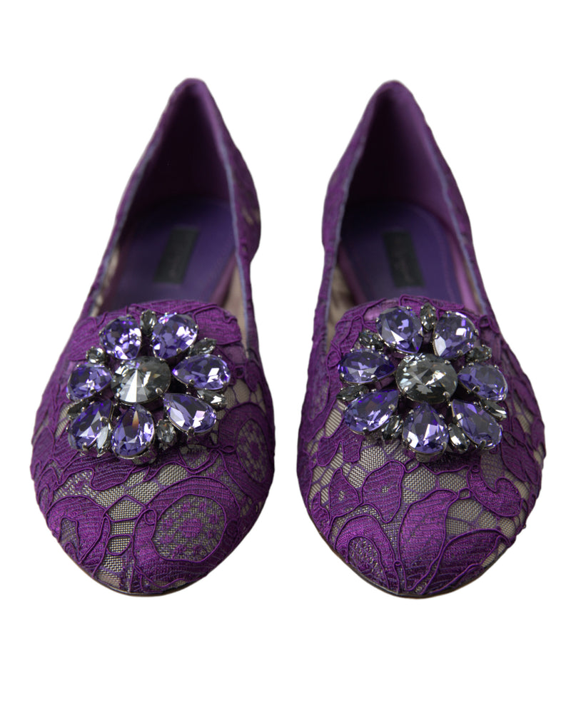 Dolce & Gabbana Purple Lace Vally Taormina Crystals Flats Glam Steals