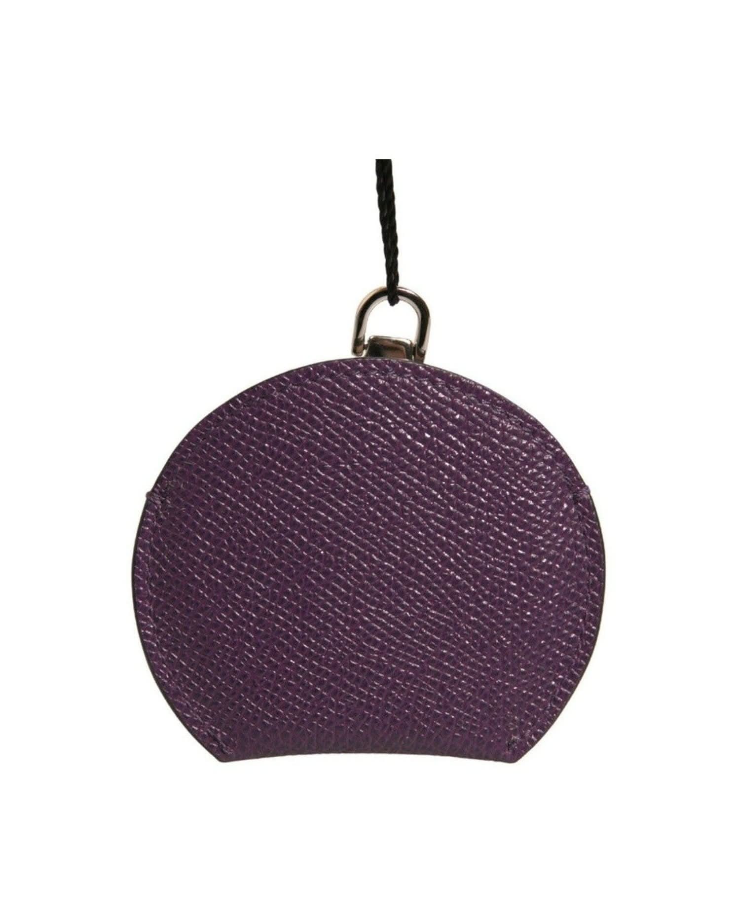 Dolce & Gabbana Purple Leather Calfskin Round Logo Hand Mirror Holder Face Mirrors